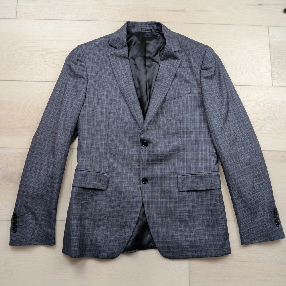 John Varvatos Mens Blue Virgin Wool Silk Plaid Blazer Mens 40R Sport Coat Italy